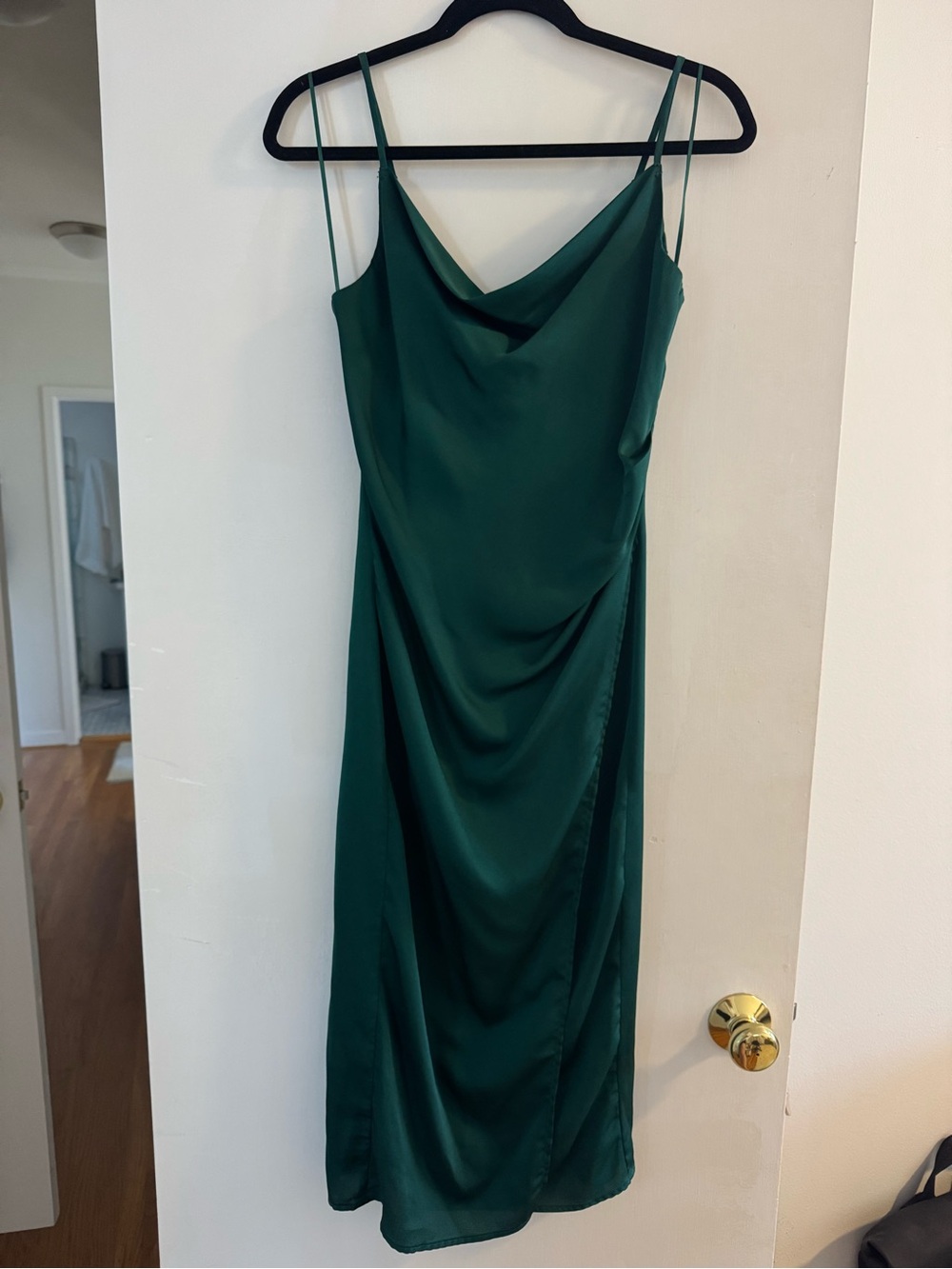 Emerald Green Satin Midi Slip Dress